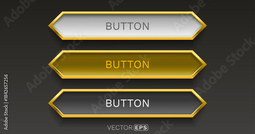 Set of elegant metallic buttons with golden frames.