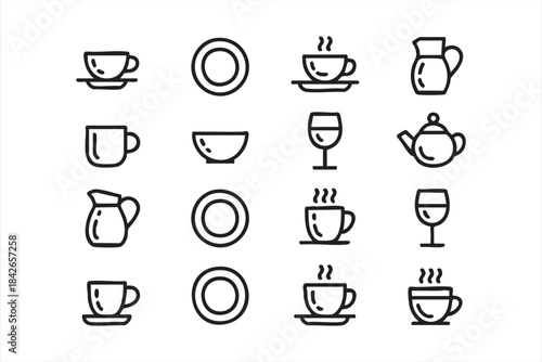 Beverage Tableware Symbol Collection for Restaurant Branding and Digital Menu Systems