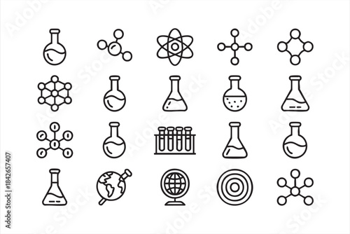 Atomic Structure and Lab Equipment Icons for Study Platforms, Experiment Tracking, and UI Kits