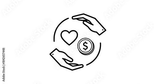 Love and money hands black white icon thin outline 