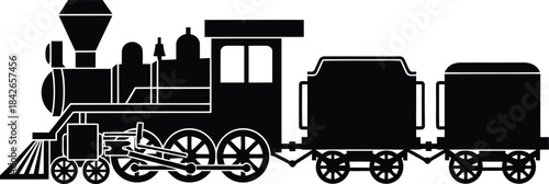 Old Steam Train Vintage Locomotive Silhouette Vector