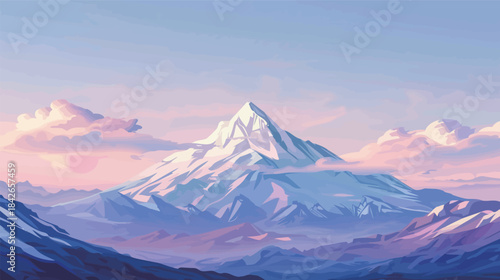 Majestic snow-capped mountain dominating the landscape with dramatic peak and alpine atmosphere, natural wilderness scenery