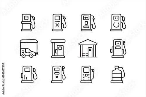 Gas Station Equipment Icons for Transport Platforms, Mapping Software, and Service UIs