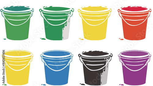 Paint bucket silhouette vector illustration with clean simple shapes, minimal graphic symbol representing painting, renovation and home improvement tools, suitable for icons, signage, branding