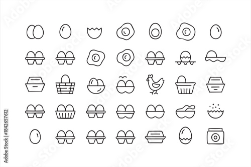 Egg and Farm Food Line Icons for Recipe Apps, Grocery Platforms, and Culinary UI