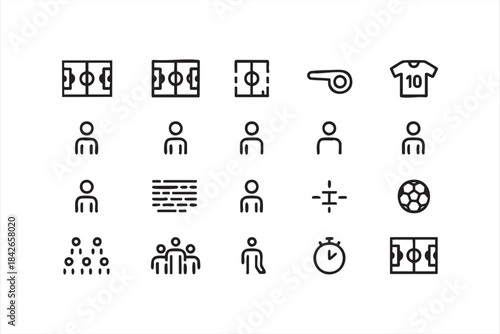 Minimal Soccer Icon Set for Scorekeeping Dashboards, Strategy Layouts, and Coaching Interfaces