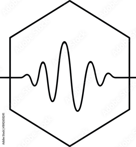 Black line waveform pattern inside a hexagon shape isolated on