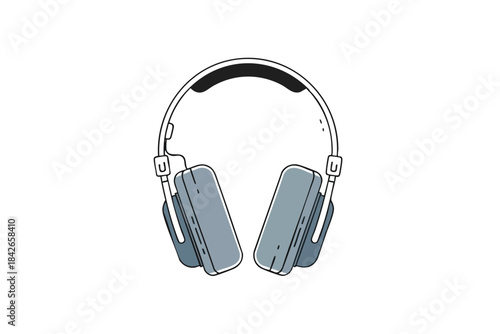 Simple vector illustration of over-ear headphones in grayscale on a white background