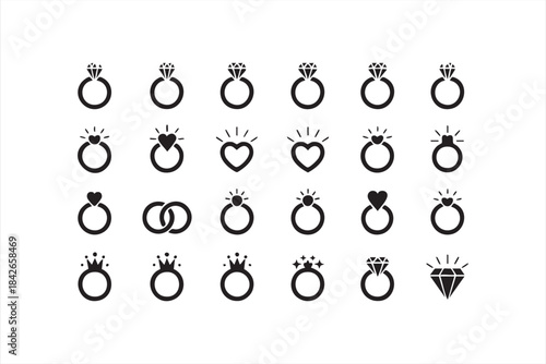 Engagement and Wedding Ring Icons for Jewelry Branding, Romance Apps, and Event UI