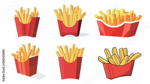 Simple stylized illustration of french fries in a red cardboard box, fast food vector design