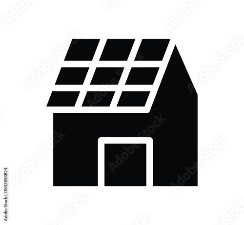 Simple Black Icon of a House with Solar Panels for Sustainable Living