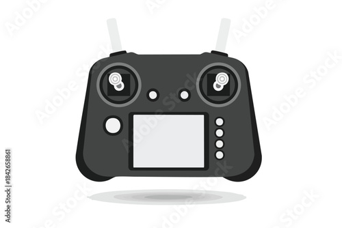 A vector illustration of a remote control with screen, buttons, and antennae