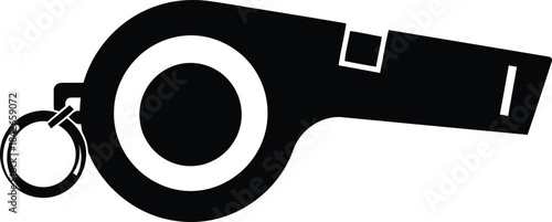 Black whistle keychain isolated on