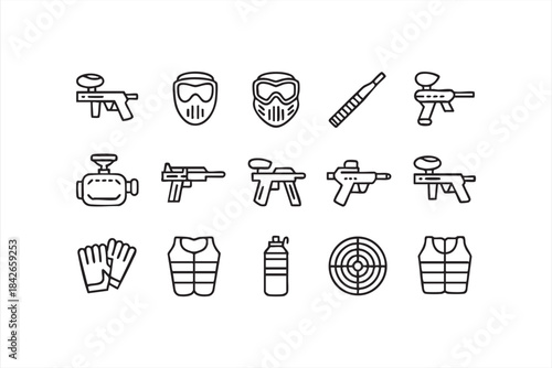 Protective Paintball Mask and Gun Icons for Activity Platforms and Team Sport Interfaces