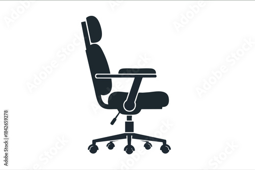 Silhouette of an office chair with a headrest, armrests, and a five-wheel base