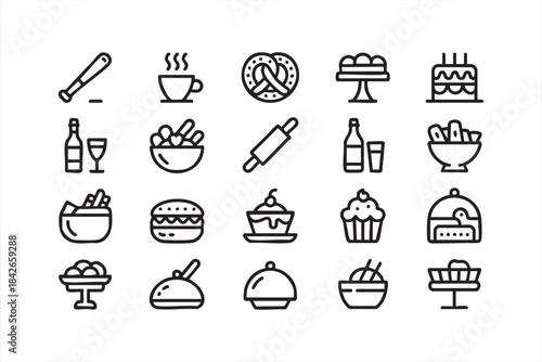 Restaurant Food and Dessert Icons for Menus, Delivery Apps, and Culinary UI Kits