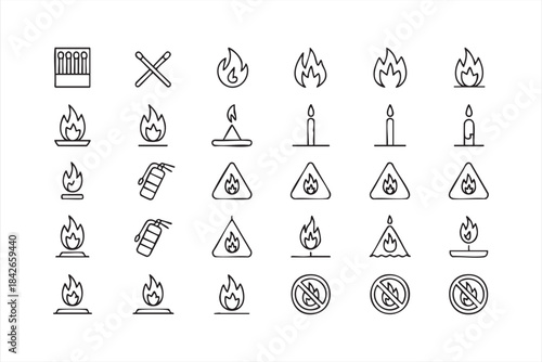 Fire Hazard and Safety Icons for Emergency Manuals, Industrial Labels, and Safety Signage