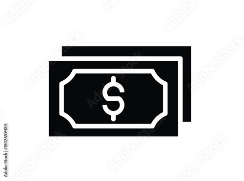 Black and White Illustration of Dollar Bills with Symbol on White Background