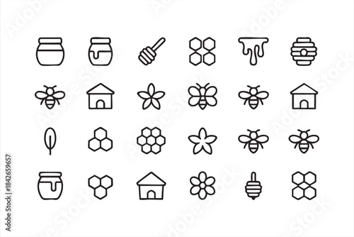 Minimalist Honey Jar and Bee Icon Set for Product Labels and Natural Food Design