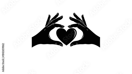 Silhouette of hands forming heart symbol on white background, Valentine's Day