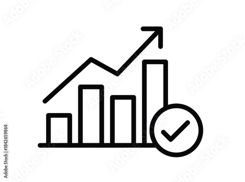 Line and Bar Graph with Checkmark Symbolizing Success and Growth Metrics