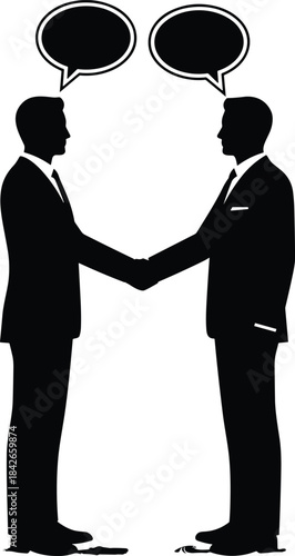 Collection of diverse business people silhouettes, in professional suits, representing success, communication, presentation, meeting, and various corporate action poses