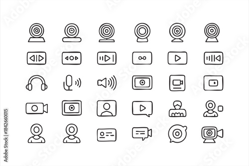 Media Control and Communication Icons for UI Kits and Digital Platforms