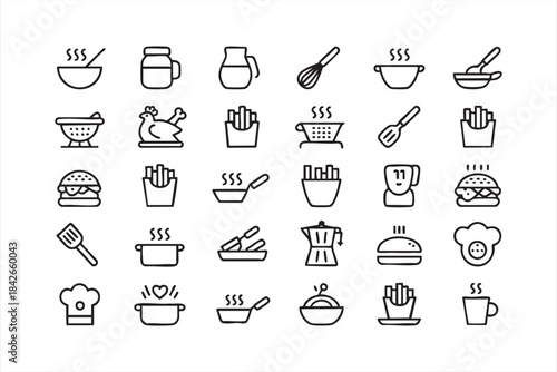 Vector Food and Cooking Symbols for Menu Layouts and Digital Interfaces