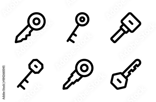 Secure Keys Icon Set – Detailed Keyring and Security Symbol Collection for Access, Lock, Password, and Property Protection Design