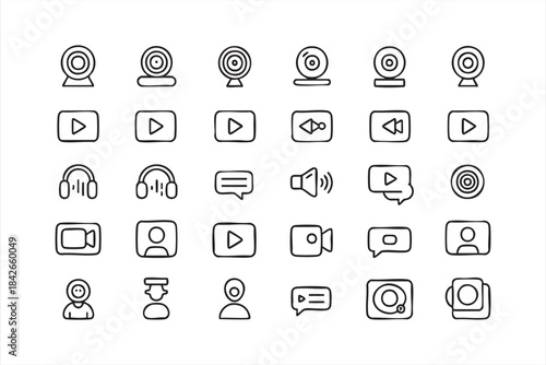 Webcam and Audio Line Symbols for Video Apps, Chats, and Online Meetings
