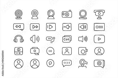 Virtual Meeting and Call Icons Set for Communication Apps and Software