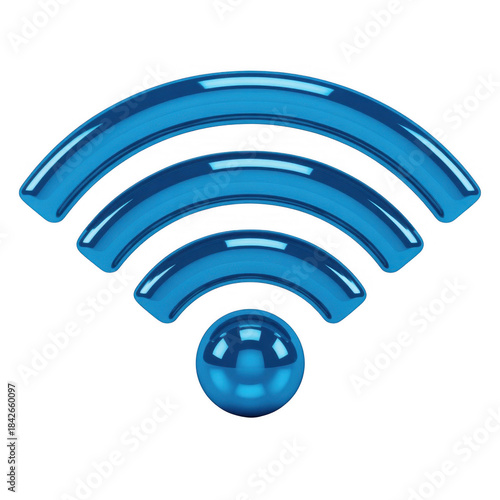 Blue wifi symbol with glossy effect isolated on a transparent background internet