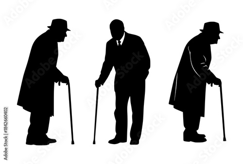 Silhouettes of Elderly Men with Canes