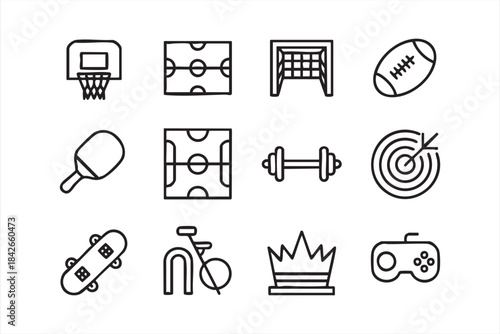 Sports and recreation symbols for athletic graphics and training materials