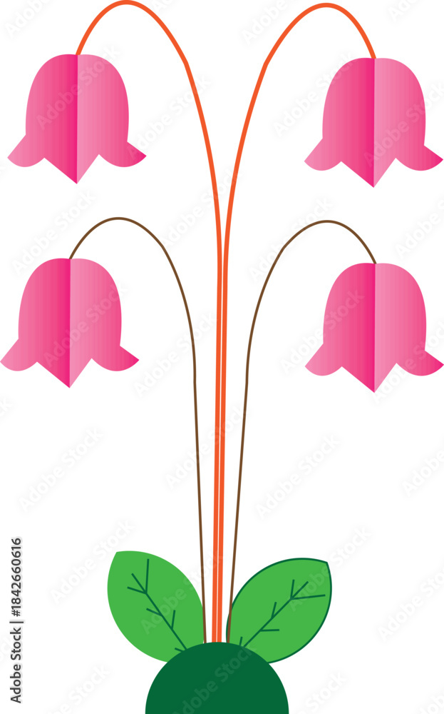 Fototapeta premium Pink bell flowers on stems with leaves