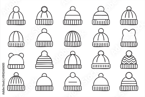 Knit hat outline icon set for clothing dashboards, retail apps, and catalog interfaces