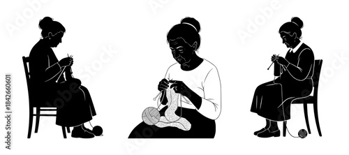 Three Women Knitting: A Traditional Scene