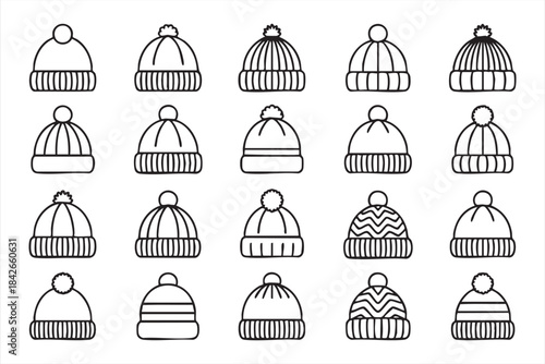 Minimal winter headwear icons for online store menus, product grids, and UI systems