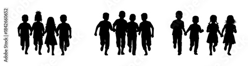 Silhouette of Children Running Together