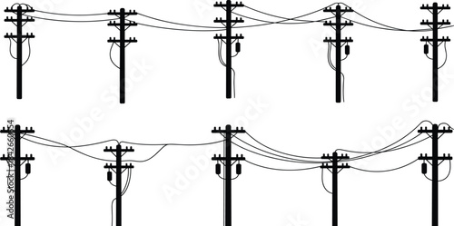 Overhead Power Lines and Electricity Poles with Transformers overhead wires insulator