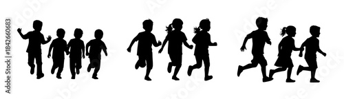 Silhouetted Children Running in a Line