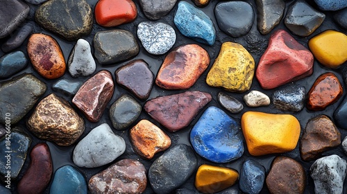 Vibrant collection of colorful smooth stones and pebbles as a natural background