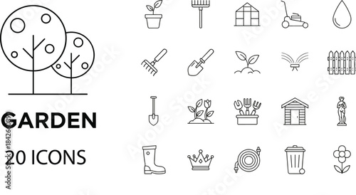 Garden, Fruits, Bathroom, Business, Communication, Hygiene, Global Strategy, and Corporate Finance Symbols Collection