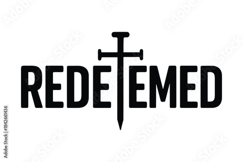 Redeemed Word with Christian Cross Typography Illustration