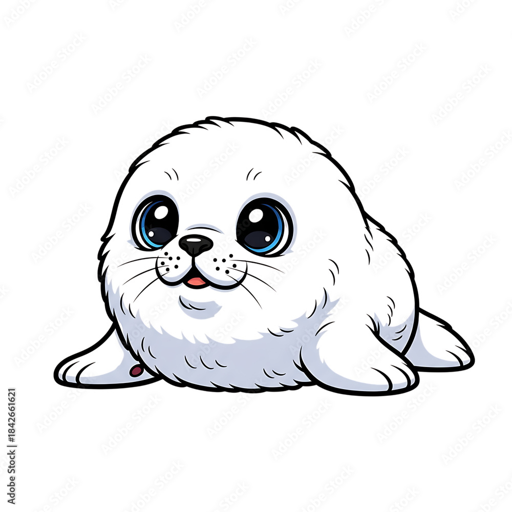 Fototapeta premium Cute cartoon seal with big eyes and flippers