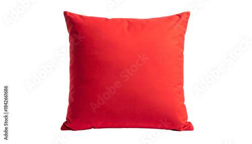 Isolated square red pillow against a black backdrop, seemingly plush and soft