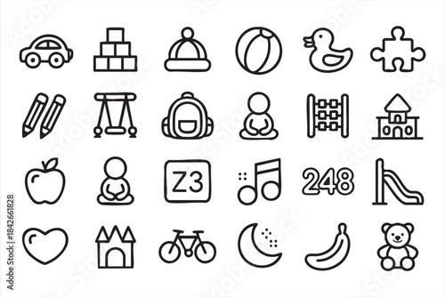 Child-friendly toys and activity elements for school and daycare graphics