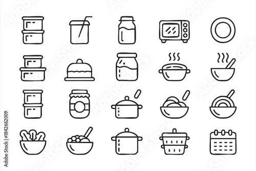 Cooking, heating, and serving elements for recipe and meal-planning graphics