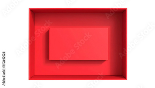 Top-down view of a red box within a red box, on a stark black background