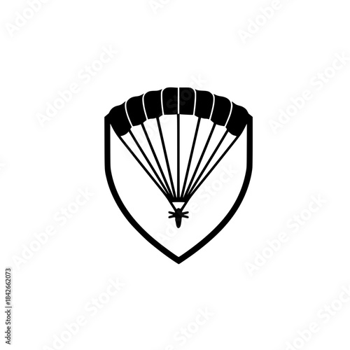 Shield icon with paragliding design representing adventure sports safety and outdoor recreation protection concept
